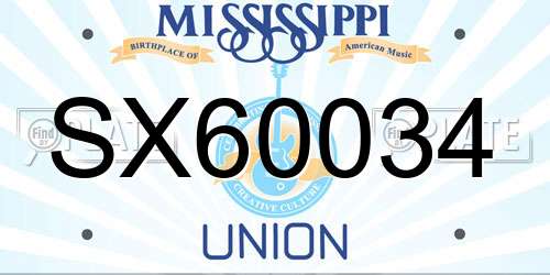 SX60034 Mississippi License Plate