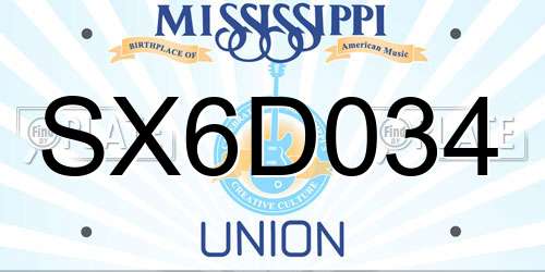SX6D034 Mississippi License Plate