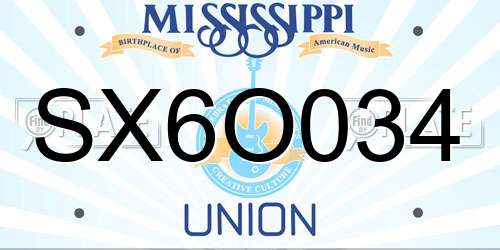 SX6O034 Mississippi License Plate