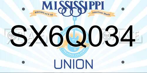 SX6Q034 Mississippi License Plate