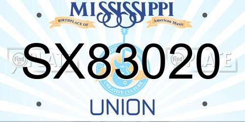 SX83020 Mississippi License Plate