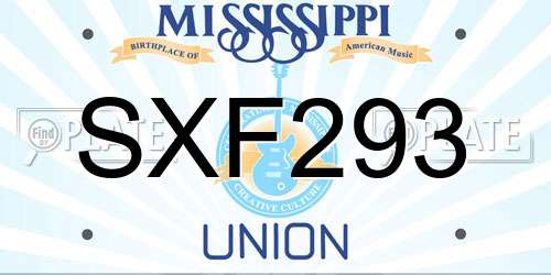 SXF293 Mississippi License Plate