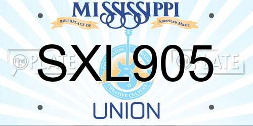 SXL905 Mississippi License Plate