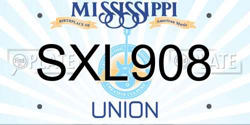 SXL908 Mississippi License Plate