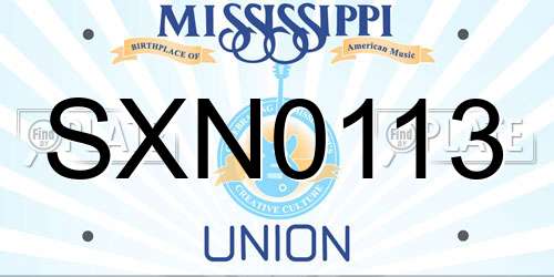 SXN0113 Mississippi License Plate
