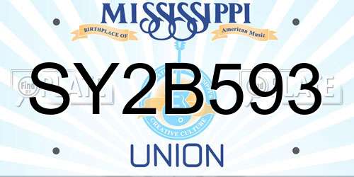 SY2B593 Mississippi License Plate