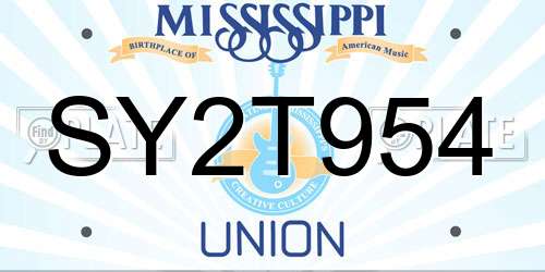 SY2T954 Mississippi License Plate