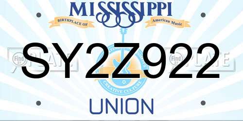 SY2Z922 Mississippi License Plate