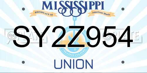 SY2Z954 Mississippi License Plate