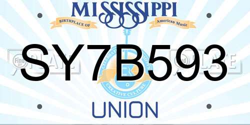 SY7B593 Mississippi License Plate