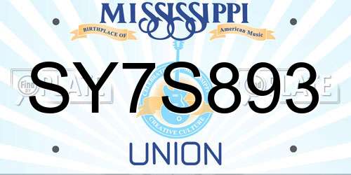 SY7S893 Mississippi License Plate