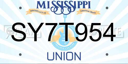 SY7T954 Mississippi License Plate