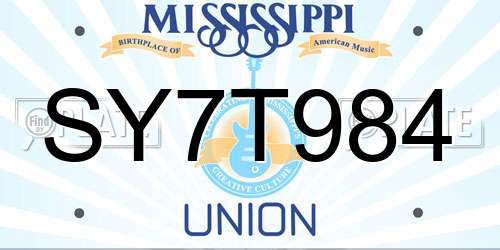 SY7T984 Mississippi License Plate