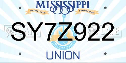 SY7Z922 Mississippi License Plate