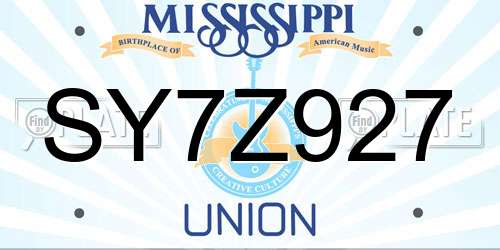SY7Z927 Mississippi License Plate