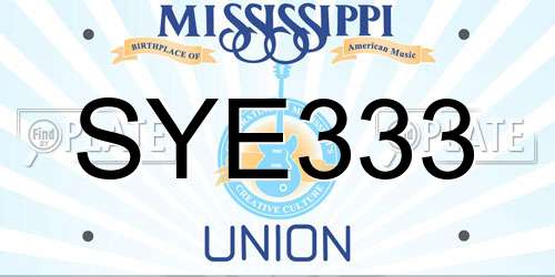 SYE333 Mississippi License Plate