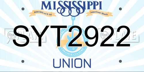 SYT2922 Mississippi License Plate
