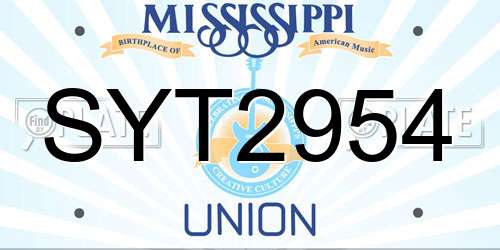SYT2954 Mississippi License Plate