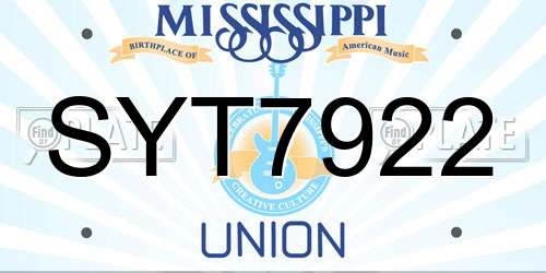 SYT7922 Mississippi License Plate