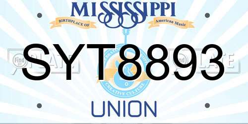 SYT8893 Mississippi License Plate