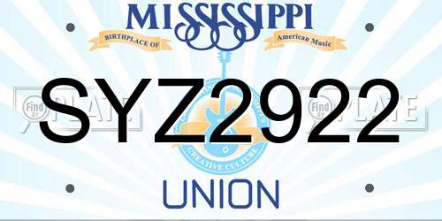 SYZ2922 Mississippi License Plate