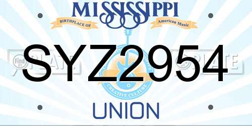 SYZ2954 Mississippi License Plate
