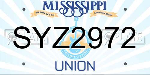SYZ2972 Mississippi License Plate
