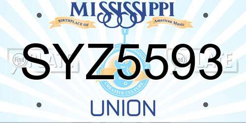 SYZ5593 Mississippi License Plate