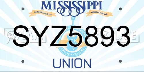 SYZ5893 Mississippi License Plate
