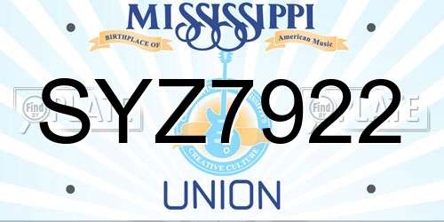 SYZ7922 Mississippi License Plate