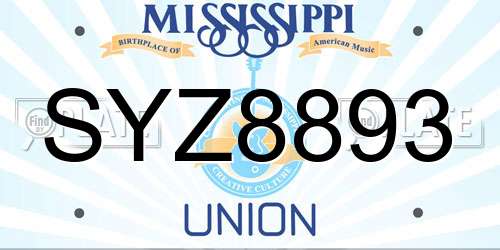 SYZ8893 Mississippi License Plate