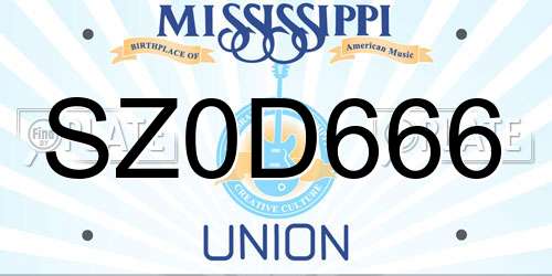 SZ0D666 Mississippi License Plate
