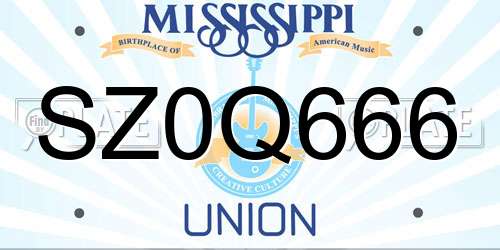 SZ0Q666 Mississippi License Plate