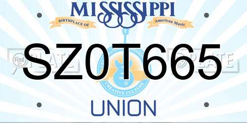 SZ0T665 Mississippi License Plate