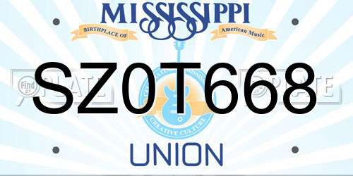 SZ0T668 Mississippi License Plate