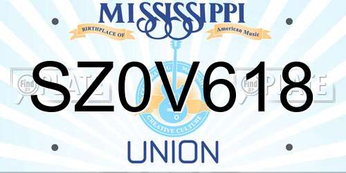 SZ0V618 Mississippi License Plate
