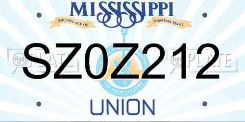 SZ0Z212 Mississippi License Plate