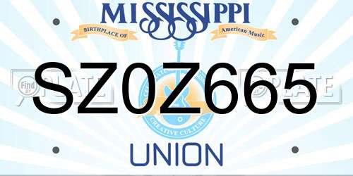 SZ0Z665 Mississippi License Plate
