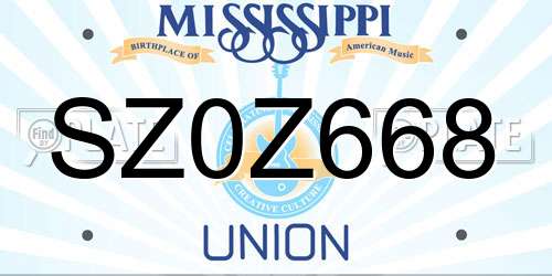 SZ0Z668 Mississippi License Plate