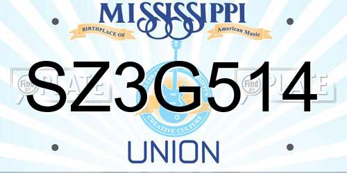 SZ3G514 Mississippi License Plate