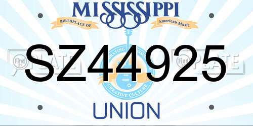 SZ44925 Mississippi License Plate