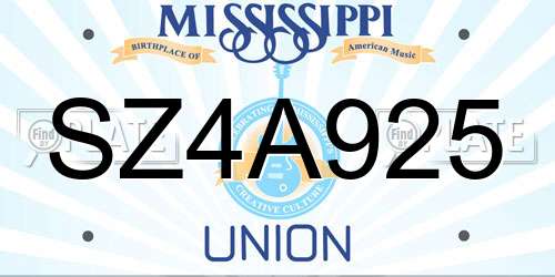 SZ4A925 Mississippi License Plate