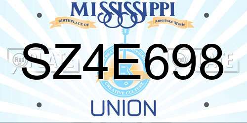 SZ4E698 Mississippi License Plate