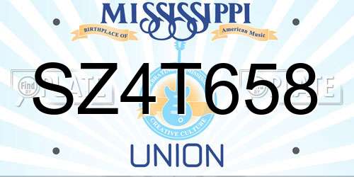 SZ4T658 Mississippi License Plate