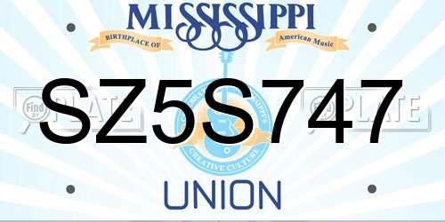 SZ5S747 Mississippi License Plate