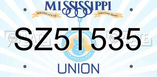 SZ5T535 Mississippi License Plate