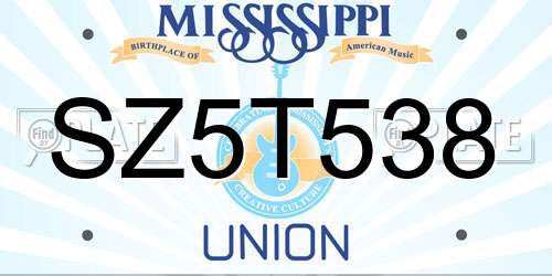 SZ5T538 Mississippi License Plate
