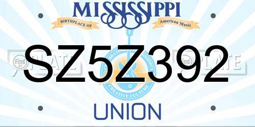 SZ5Z392 Mississippi License Plate