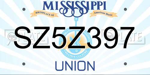 SZ5Z397 Mississippi License Plate