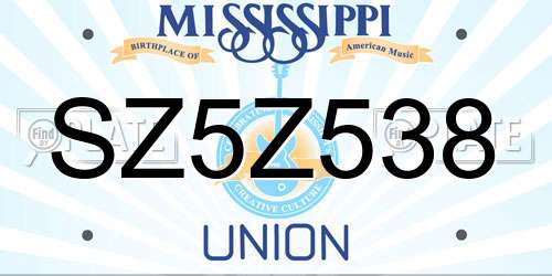 SZ5Z538 Mississippi License Plate
